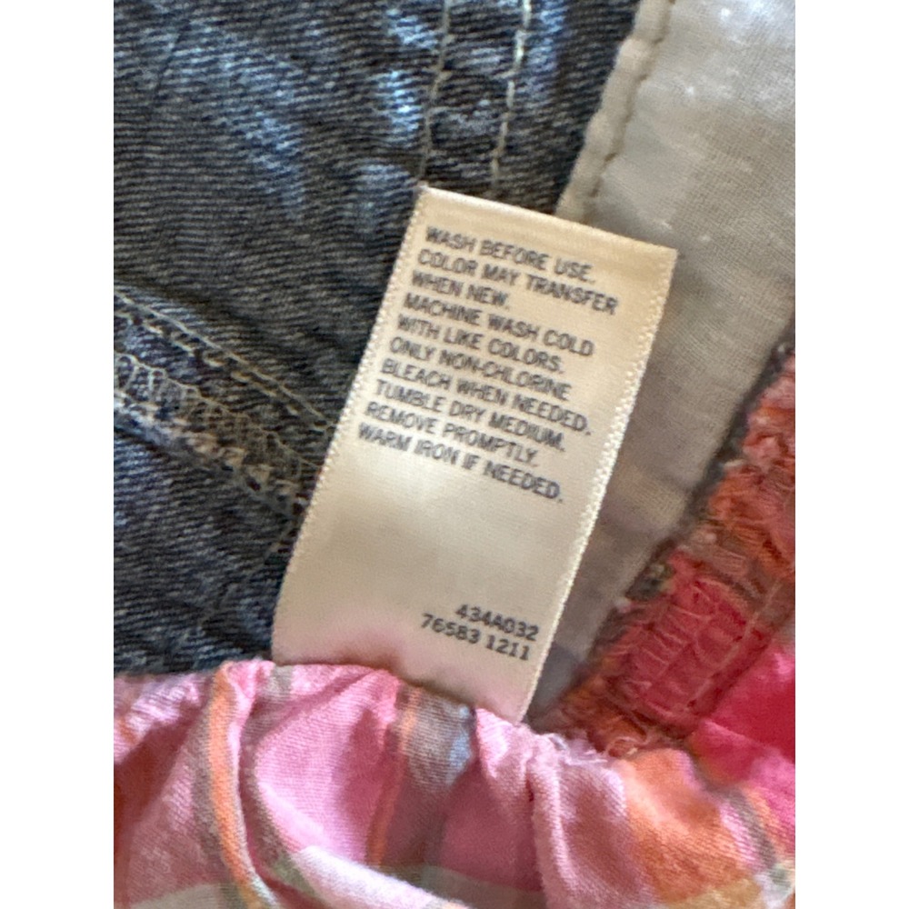 OshKosh Bgosh Baby Girl 12M Denim Patchwork Floral Plaid Ruffle Overall Dress - Picture 5 of 6